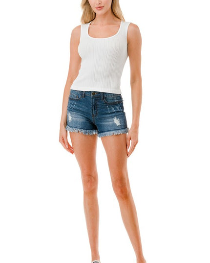 NT129 RIBBED SQUARE NECK CROP TANK TOP