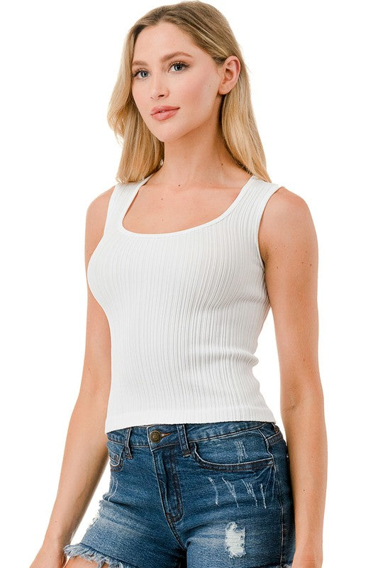 NT129 RIBBED SQUARE NECK CROP TANK TOP