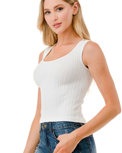 NT129 RIBBED SQUARE NECK CROP TANK TOP