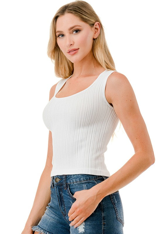 NT129 RIBBED SQUARE NECK CROP TANK TOP