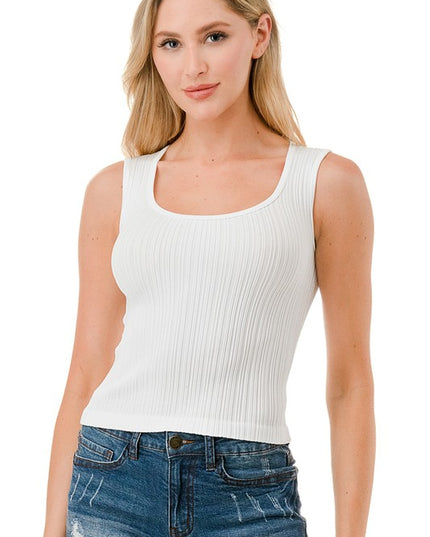 NT129 RIBBED SQUARE NECK CROP TANK TOP
