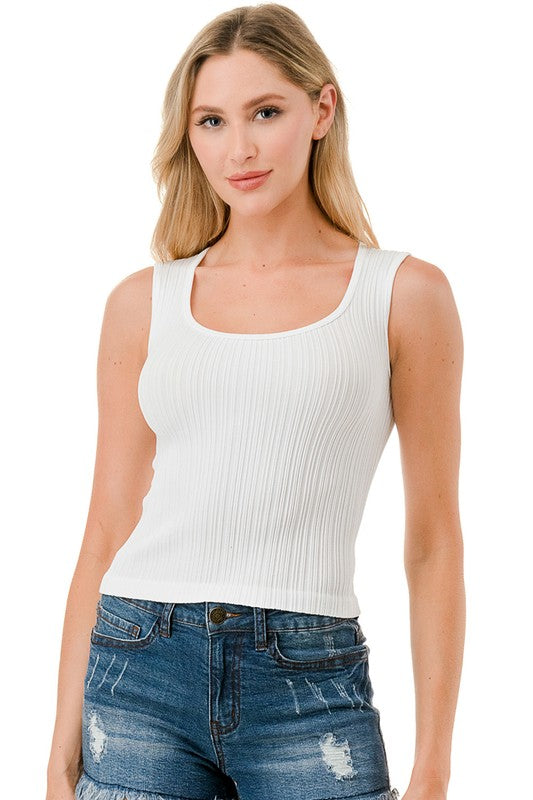 NT129 RIBBED SQUARE NECK CROP TANK TOP