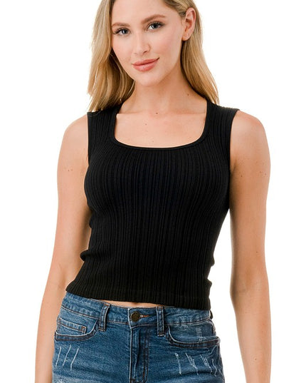 NT129 RIBBED SQUARE NECK CROP TANK TOP
