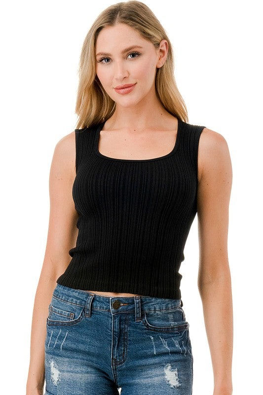 NT129 RIBBED SQUARE NECK CROP TANK TOP