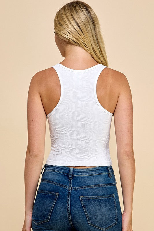 NT140 TEXTURED SQUARE NECK CROP TANK TOP