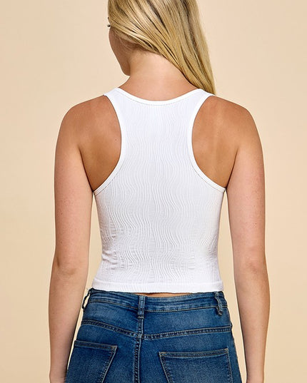 Textured Square Neck Crop Tank – Fitted Stretch Top
