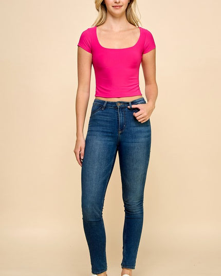 DLT13 SQUARE NECK SHORT SLEEVE CROP TOP