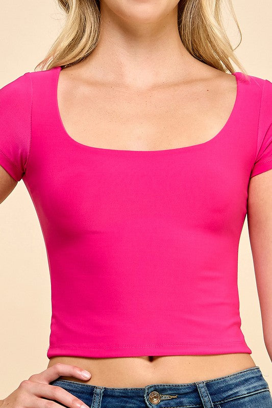 DLT13 SQUARE NECK SHORT SLEEVE CROP TOP