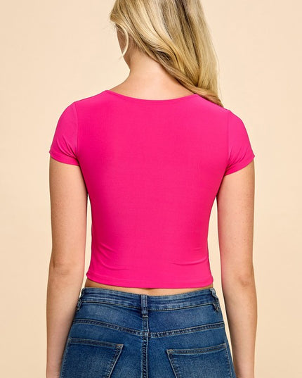 V-Neck Crop Top – Fitted Stretch Short Sleeve Top