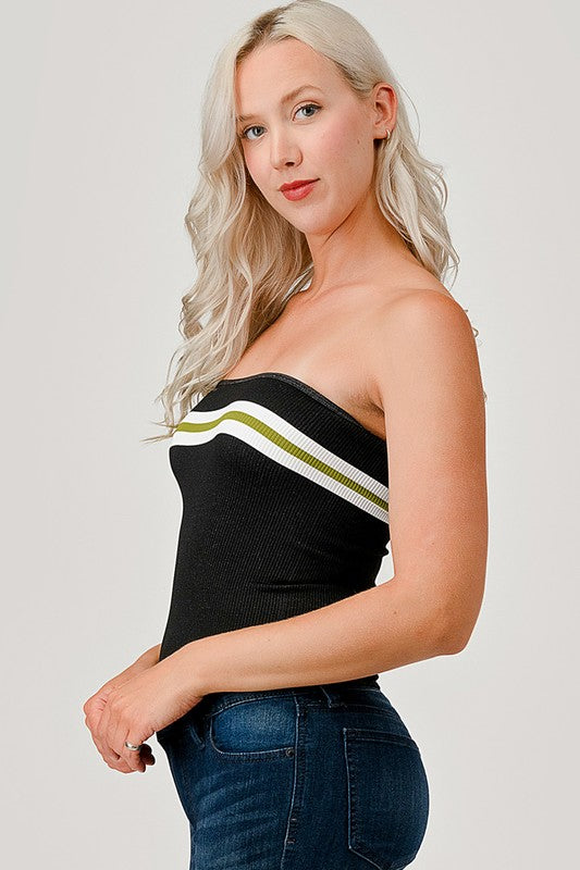 318L Accent Stripe Tube Top – Slim Fit Y2K Strapless Top
