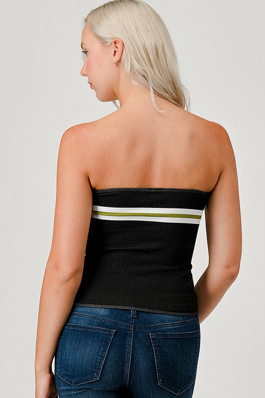 318L Accent Stripe Tube Top – Slim Fit Y2K Strapless Top