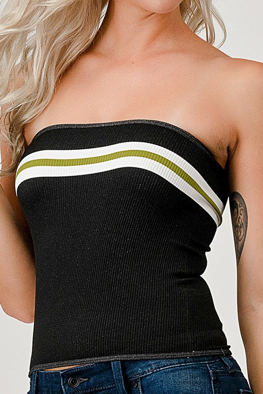 318L Accent Stripe Tube Top – Slim Fit Y2K Strapless Top