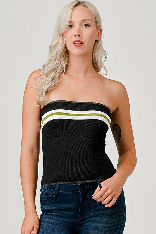 318L Accent Stripe Tube Top – Slim Fit Y2K Strapless Top
