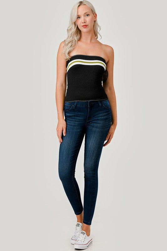 318L Accent Stripe Tube Top – Slim Fit Y2K Strapless Top