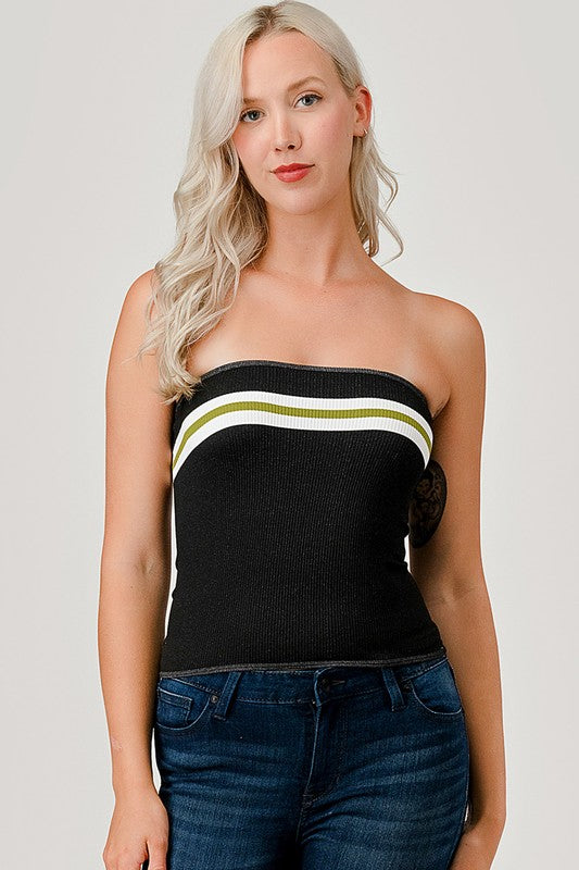 318L Accent Stripe Tube Top – Slim Fit Y2K Strapless Top