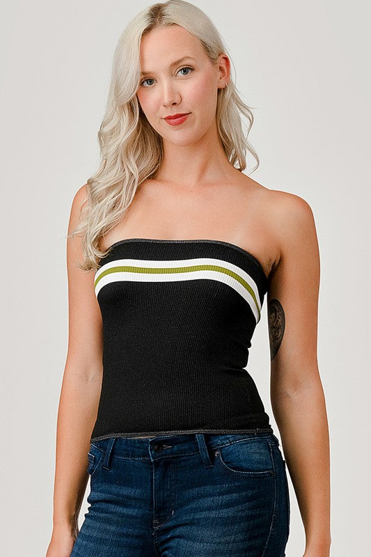 318L Accent Stripe Tube Top – Slim Fit Y2K Strapless Top