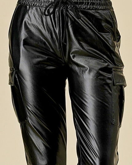 PUJOG501 VEGAN LEATHER CARGO PANTS