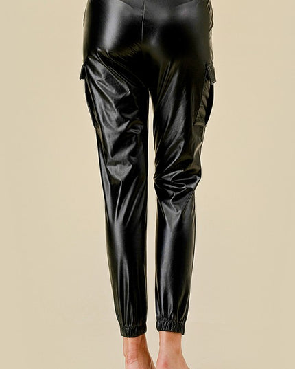 PUJOG501 VEGAN LEATHER CARGO PANTS