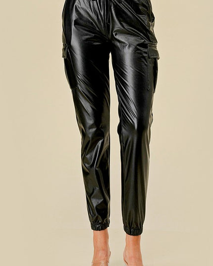 PUJOG501 VEGAN LEATHER CARGO PANTS