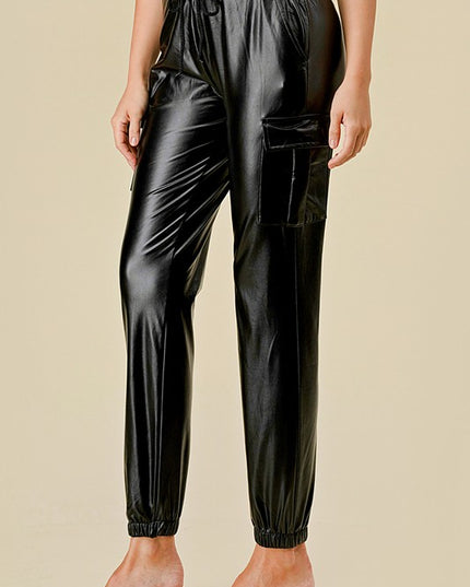 PUJOG501 VEGAN LEATHER CARGO PANTS