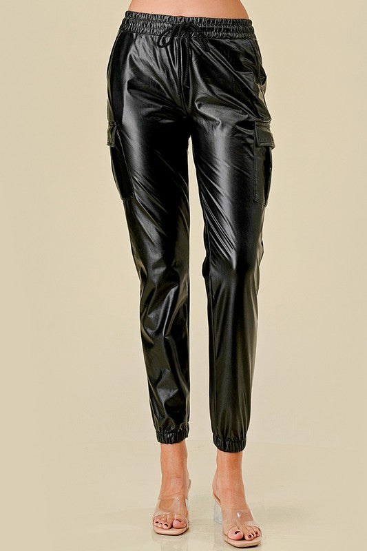 PUJOG501 Vegan Leather – Cargo Wide Leg Pants