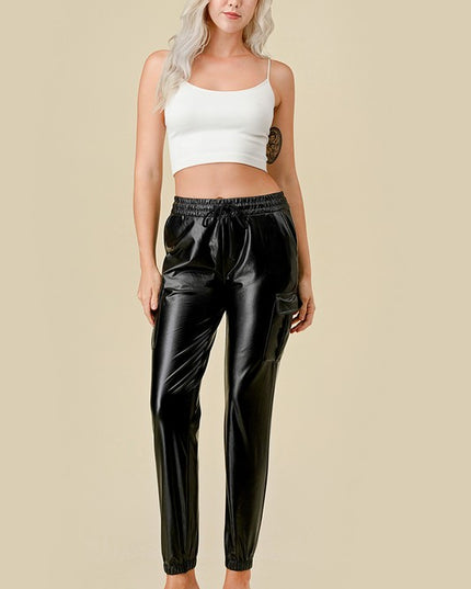 PUJOG501 VEGAN LEATHER CARGO PANTS