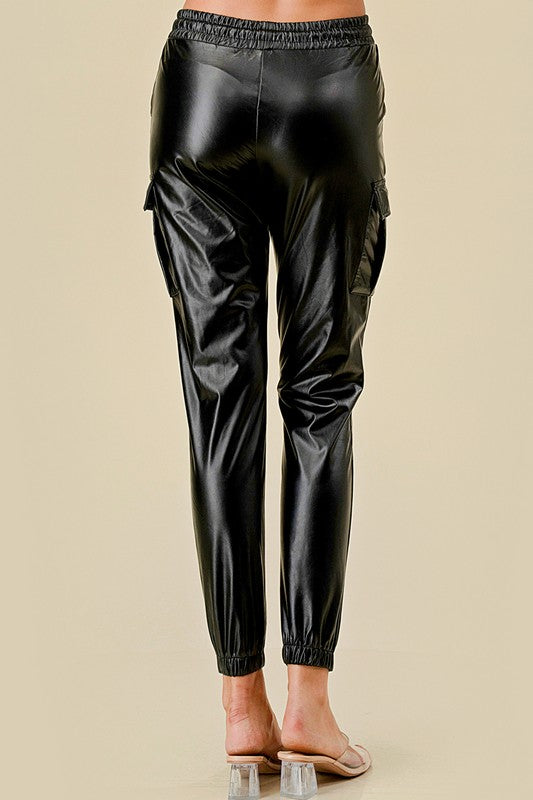 PUJOG501 Vegan Leather – Cargo Wide Leg Pants