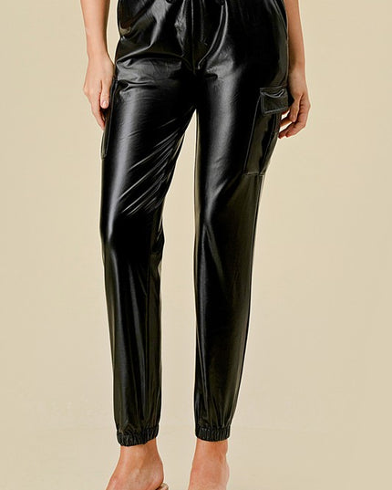 PUJOG501 VEGAN LEATHER CARGO PANTS