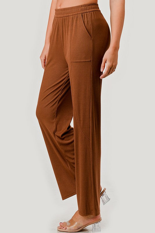 TRVL702 RIBBED STRAIGHT PANTS WITH SIDE PANEL