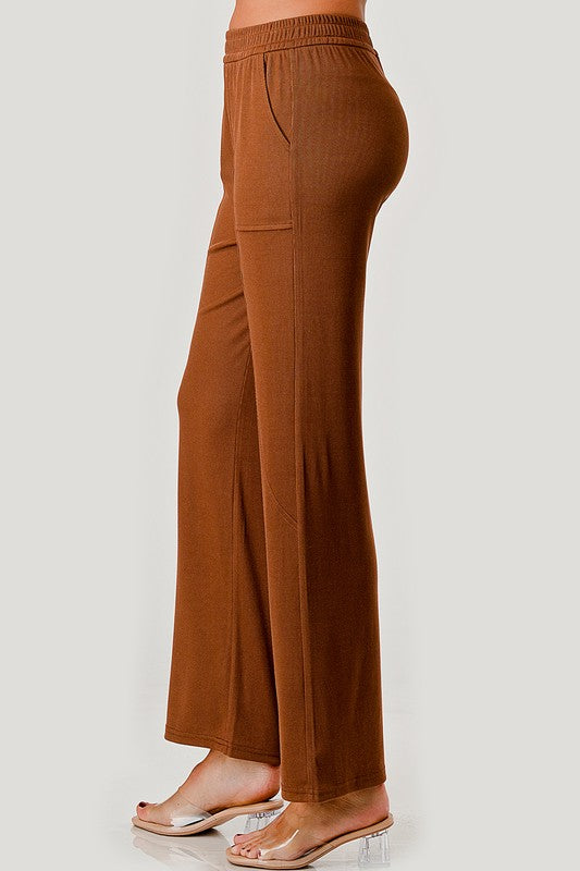 TRVL702 RIBBED STRAIGHT PANTS WITH SIDE PANEL