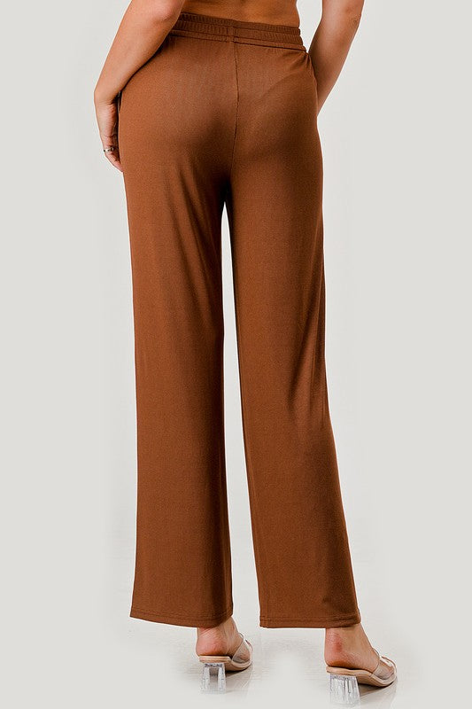 TRVL702 RIBBED STRAIGHT PANTS WITH SIDE PANEL