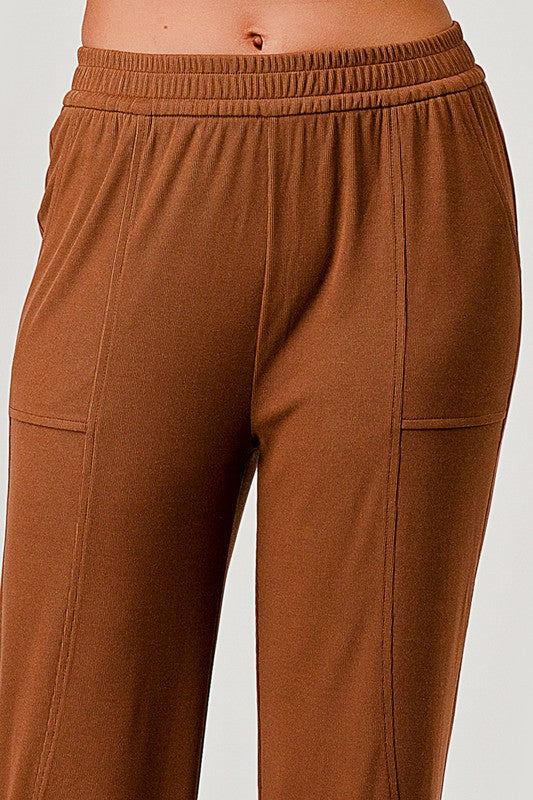 TRVL702 RIBBED STRAIGHT PANTS WITH SIDE PANEL