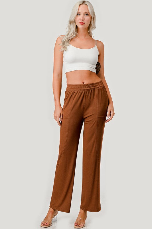 TRVL702 RIBBED STRAIGHT PANTS WITH SIDE PANEL
