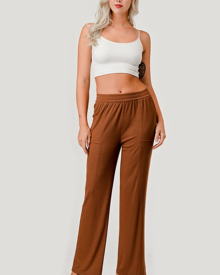 Ribbed Straight Pants – Contrast Side Panel Casual Fit