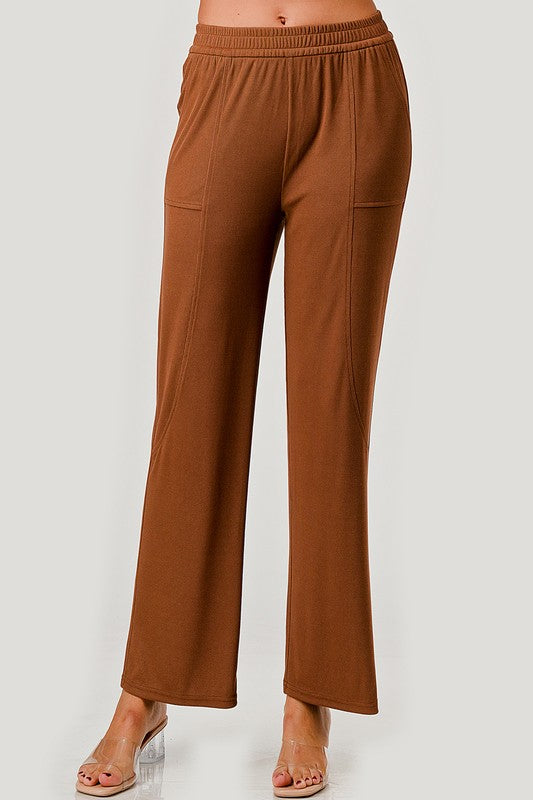 TRVL702 RIBBED STRAIGHT PANTS WITH SIDE PANEL