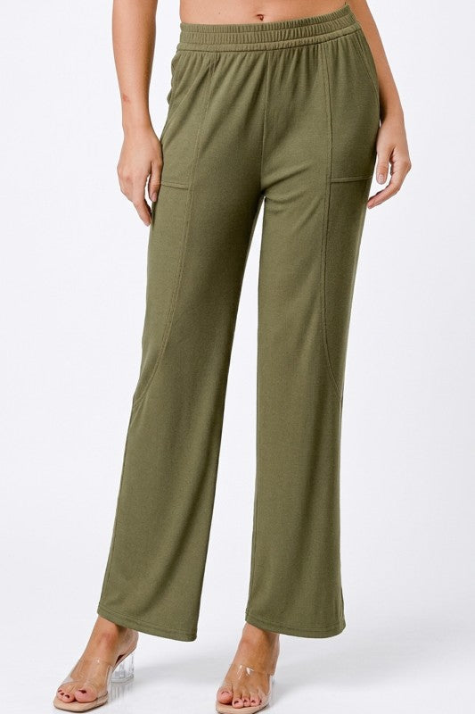 TRVL702 RIBBED STRAIGHT PANTS WITH SIDE PANEL