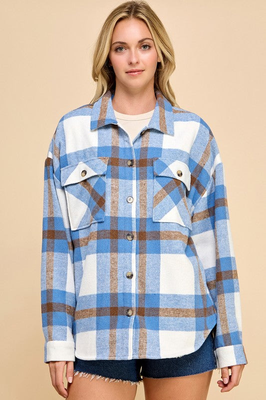 JA01 SHACKET PLAID BUTTON UP SHACKET