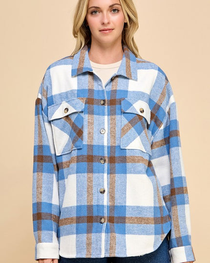 JA01 SHACKET PLAID BUTTON UP SHACKET