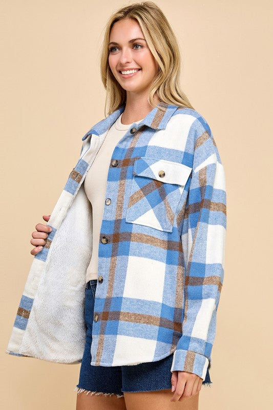 JA01 SHACKET PLAID BUTTON UP SHACKET