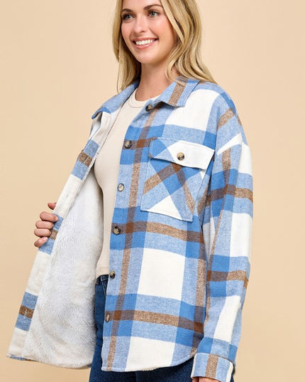 JA01 SHACKET PLAID BUTTON UP SHACKET