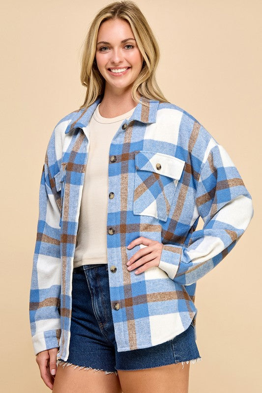JA01 SHACKET PLAID BUTTON UP SHACKET