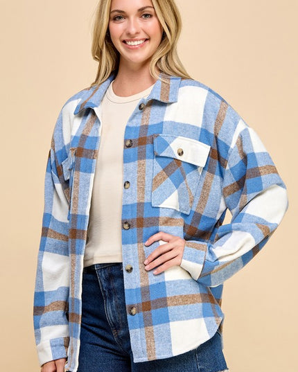 JA01 SHACKET PLAID BUTTON UP SHACKET