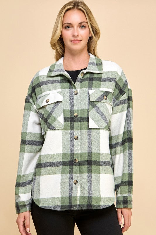JA01 SHACKET PLAID BUTTON UP SHACKET