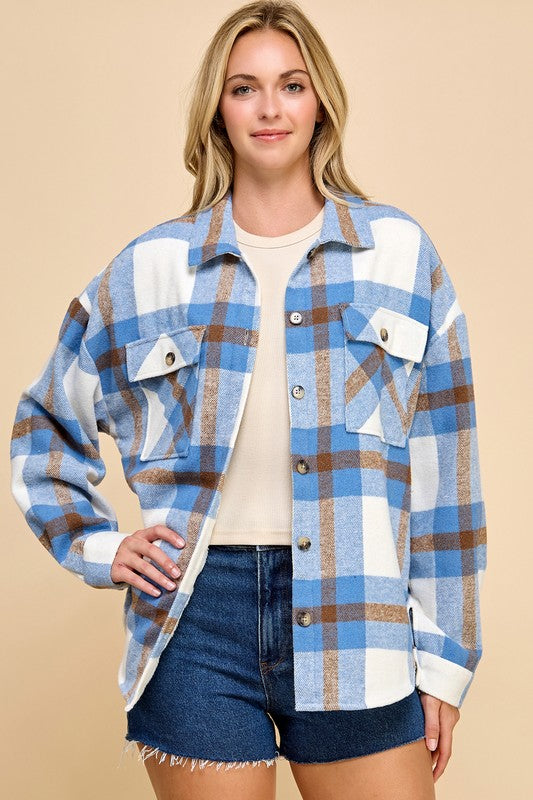 JA01 SHACKET PLAID BUTTON UP SHACKET