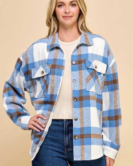 JA01 SHACKET PLAID BUTTON UP SHACKET