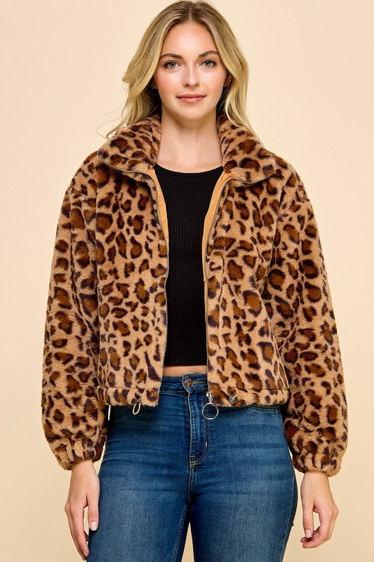 JACKET01 LEOPARD PRINT FAUX FUR JACKET
