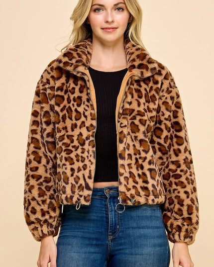 JACKET01 LEOPARD PRINT FAUX FUR JACKET