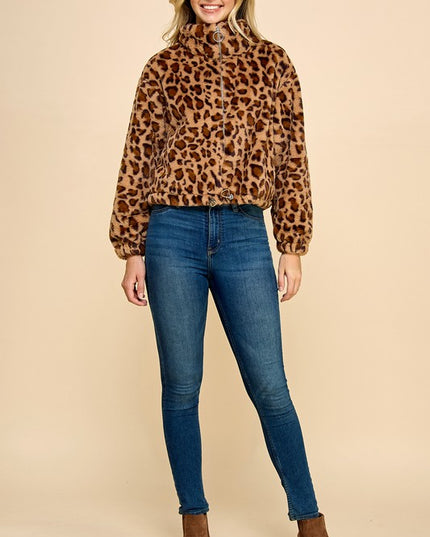 JACKET01 LEOPARD PRINT FAUX FUR JACKET