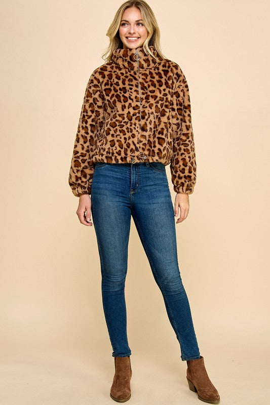JACKET01 LEOPARD PRINT FAUX FUR JACKET