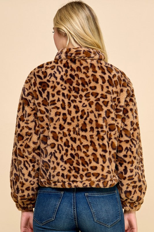 JACKET01 LEOPARD PRINT FAUX FUR JACKET